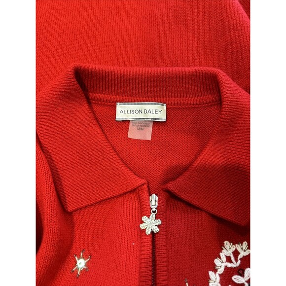 Allison Daley Cardigan Women's M Full Zip Red Christmas Sweater Snow Flakes - Picture 9 of 12
